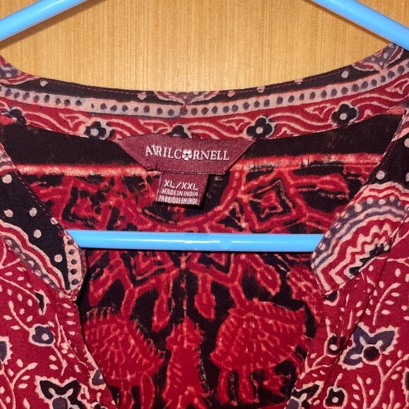 April Cornell Womens Caftan Size 2XL Red Floral Adjustable Waist Pure Cotton - Picture 3 of 11